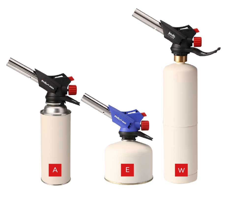 Three Pro-Iroda's Butane Cartridge Torches attached on different connections