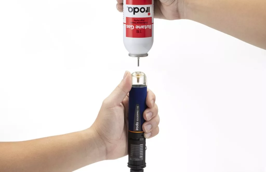 Input Butane Gas into Pro-Iroda's SOLDERPRO 110 Professional Butane Soldering Iron Filling Valve